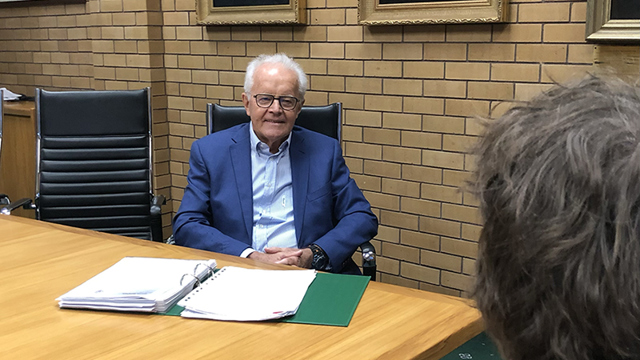 Haydn Staples Interviewing a student in the Trust Board boardroom 